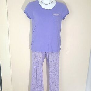 Oscar de la renta matching set pajamas 2 Piece purple white paisley print EUC